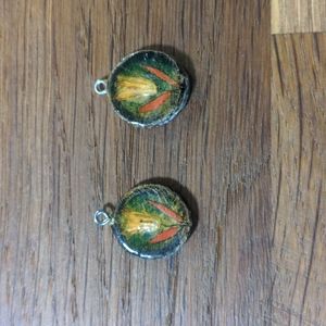 2 dainty wood and flower pendants / earrings